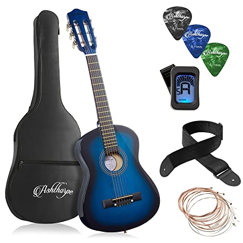 Ashthorpe 30-inch Beginner Acoustic Guitar Package (Black), Basic Starter Kit w/Gig Bag, Strings, Strap, Tuner, Picks