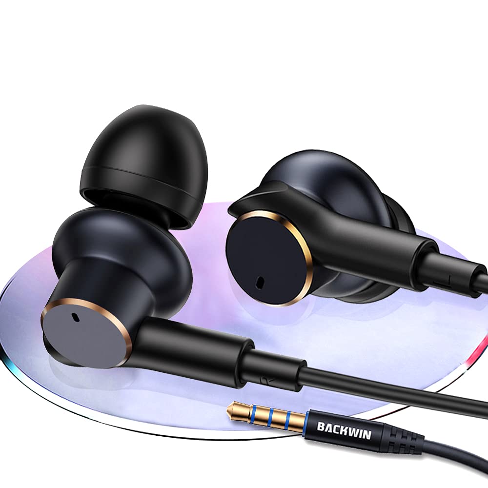 Wired headphones with [four speakers], high-fidelity noise-cancelling stereo subwoofer earbuds with microphone,universal 3.5mm plug earphones with volume adjustment,cnc processing metal back shell