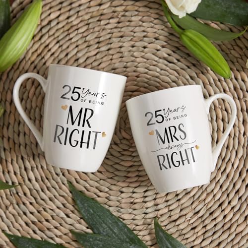 AW BRIDAL 25th Wedding Anniversary Mr and Mrs Gifts Set Novelty Coffee Mugs Set of 2, 12 OZ| Anniversary 25th Gifts for Parents, His and Hers Gifts, Ceramic Couple Gifts for Wife and Husband