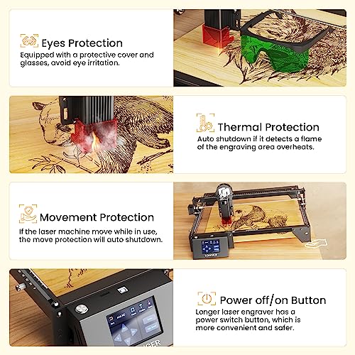 Longer RAY5 Laser Engraver, Laser Engraver 5W Output Power, 3.5” Color Touch Screen, App Offline Control, DIY Engraver Tool for Metal/Glass/Wood Engraving Area 15.75"x15.75"