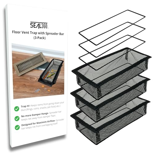 SEAL360 Floor Vent Screen Net, Perfect Home and RV Accessory, Vent Mesh Catches Items at Home and On The Road, Keeps Bugs Out, Patent Pending, 2”x10” (3-Pack)