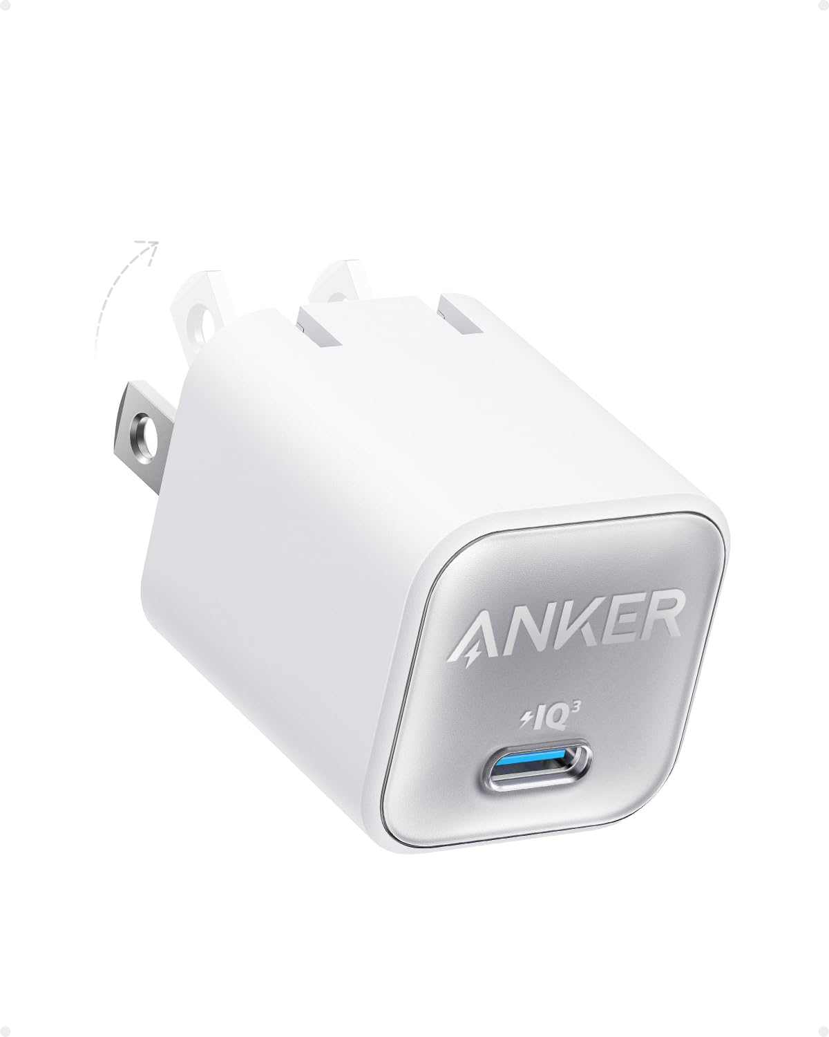 Anker Nano Charger, USB C GaN Charger 30W, PIQ 3.0 Foldable PPS Fast Charger for iPhone 16 / 15 and more series, Galaxy, iPad, Compatible with MagSafe