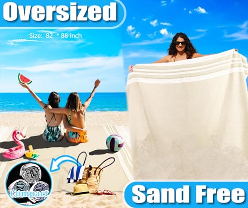 Yongoes Oversized Turkish Beach Towel Blanket Cotton Giant XL Sandproof Towels Huge Linen XXL Extra Large Big Throw Quilt Blankets for Adults Cloud Travel Camping Glamping Accessories Essentials