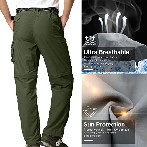Men's Outdoor Quick Dry Convertible Lightweight Hiking Fishing Zip Off Cargo Work Pants Trousers,Army Green,29