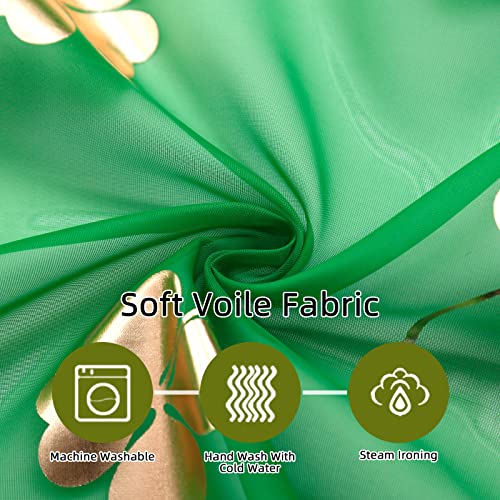 youleyar St. Patrick's Day Sheer Curtains, Clover Gold Foil Print Voile Sheer Curtains 2 Panels, Rod Pocket Window Treatment for Living Room Bedroom Dining Room (Clover,52 W x 96 L)