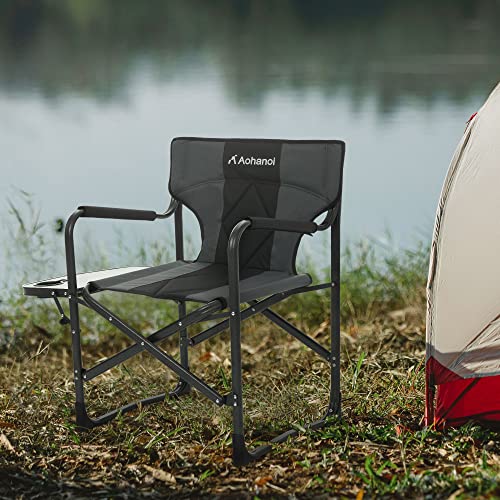 Aohanoi Directors Chairs Foldable, Camping Chairs with Side Table, Camp Chairs for Heavy People, Outdoor Folding Camping Chairs, Adults Folding Chairs for Outside, Supports up to 350lbs (Grey)