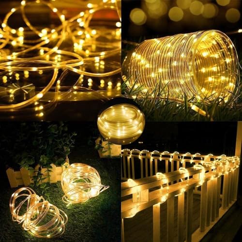 196ft 600 LED Rope Lights Outdoor Waterproof with Remote 60 Meters Solar Powered String Light 8 Modes Super Long Fairy Light with Timer Solar Tube Lights for Garden Deck Patio Pool Weeding Yard Decor