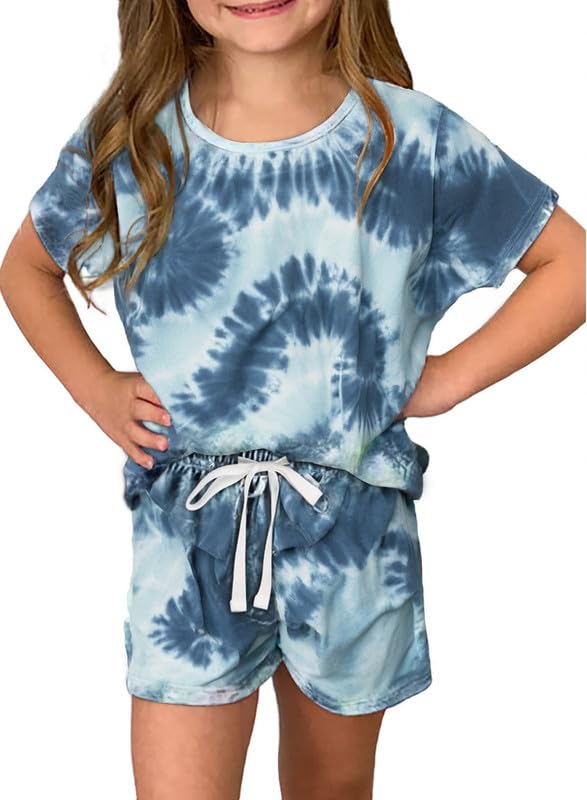 Dokotoo Girls Summer Cute T-Shirt Shorts Set Ruffle Sleeve Round Neck Solid Stretchy Drawstring Waist Shorts with Side Pockets 2024 Fashion Size 10-11 Gray