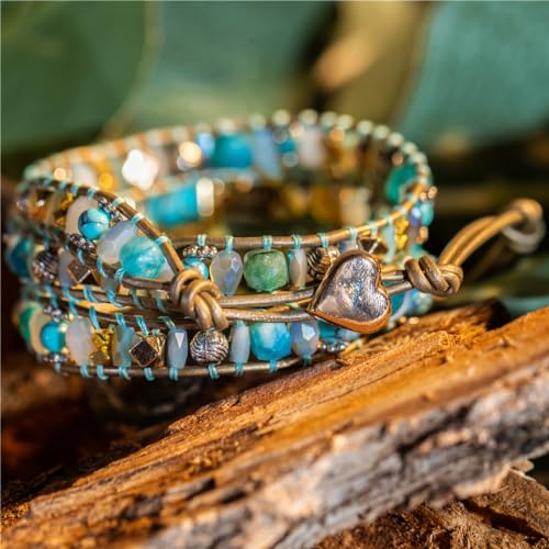 YGLINE Natural Stone Bracelet 5 Wraps Bracelet Handmade Blue Color Boho Bracelet for Women Bracelet