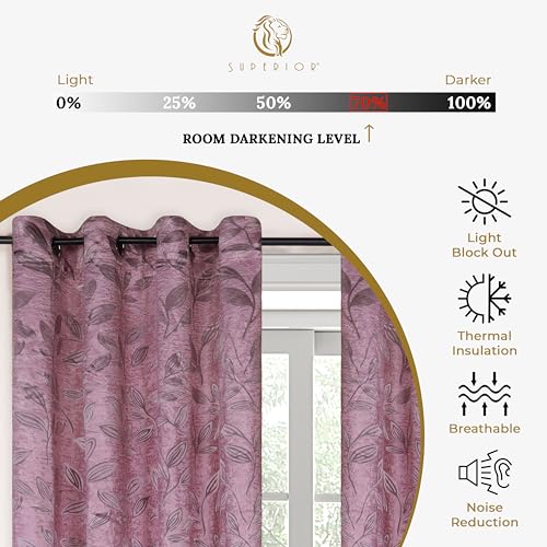 Superior Blackout Curtains, Room Darkening Window Accent for Bedroom, Sun Blocking, Thermal, Modern Bohemian Curtains, Leaves Collection, Set of 2 Panels, Rod Pocket - 42 in x 63 in, Sage