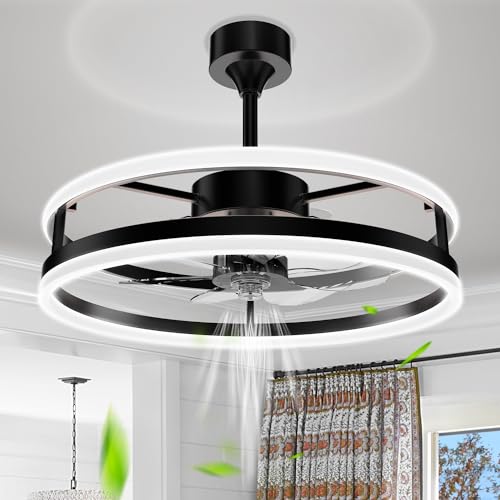 STROLITE Fandelier Ceiling Fans with Lights and Remote, 19.7inch Modern Bedroom Ceiling Fan(6 Speed&Timing), 3000K-6000K Dimmable LED Light, Smart Ceiling Fan with Light for Kitchen (Black)