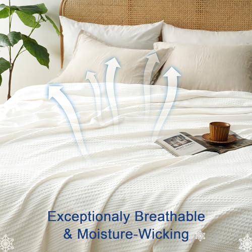 PHF Ultra Soft Waffle Weave Blanket Twin Size for Bed, Lightweight and Breathable Thin Blanket for Summer - 60"x 80" Soft Woven and Cozy Blanket for Couch Sofa Home Decor - Coconut White