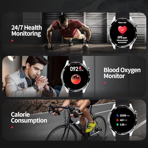 LIGE Smart Watch for Men Women(Answer/Make Call),1.43" HD AMOLED Military Smartwatch for Android/iPhone Phones,Fitness Tracker,Black Sports Watch with HR/Sleep/SpO2 Monitor/IP68 Waterproof/Pedometer