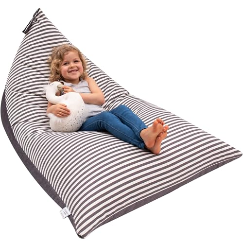 HUDDLE Original Stuffed Animal Bean Bag Storage Large Designer Beanbag Chairs for Kids Teens & Adults | Instant Clutter Clear for Stylish Moms - Stuffed Animal Storage Bean Bag Chair Grey Stripe