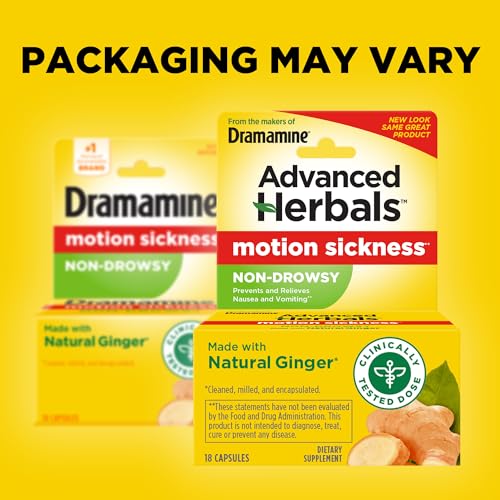 Dramamine Non-Drowsy, Motion Sickness Relief, Made with Natural Ginger, 18 Count & Kids Chewable, Motion Sickness Relief, Grape Flavor, 8 Count