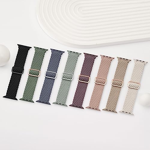 6 Pack Braided Solo Loop Compatible with Apple Watch Band 38mm 40mm 41mm 42mm 44mm 45mm 49mm for Women Men, Stretchy Nylon Elastic Strap Wristband for iWatch Series 9 8 7 6 5 4 3 2 1 SE Ultra Ultra 2