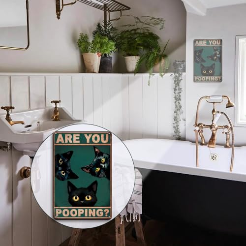 Cat Signs Bathroom Wall Decor Bathroom Signs Decor Funny, Black Cat Gifts Bathroom Accessories Are You Pooping Cat Sign, 8x12 Inches Cute Bathroom Decor