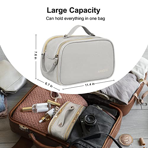 BOOMRICH Travel Makeup Bag, Cosmetic Bag, Toiletry Bag for Women, Water-Resistant Leather Toiletry Organizer, Large Dopp Kit for Toiletries Accessories, Blue Grey