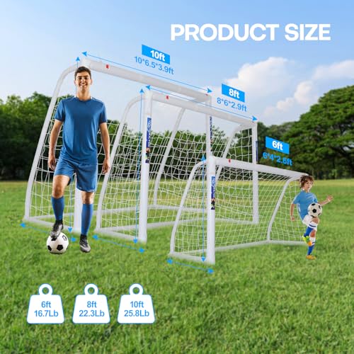 Hokicyos Soccer Goal for Backyard 6×4, 8×6 and 10×6.5 Soccer Goals with One Soccer Target Net and One Soccer Net, Weatherproof Soccer Goals with One Carry Bag for Kids and Adults' Practice or Training