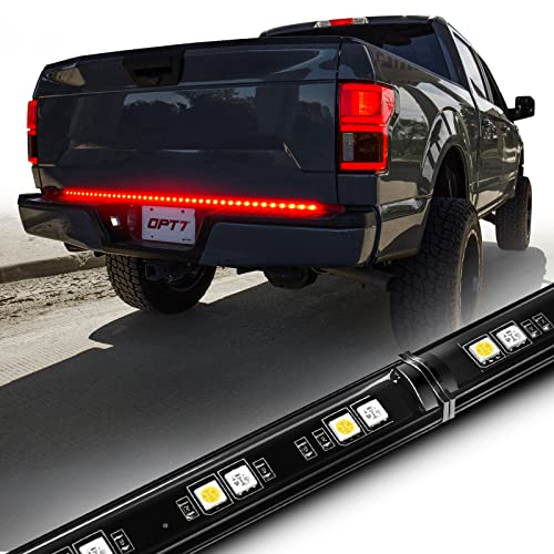 OPT7 48" Redline Parlux Standard LED Tailgate Light Bar w/Red Turn Signal - IP67 Weatherproof Rigid Aluminum Frame Light Strip for Colorado Frontier Ranger - Full Function Reverse Brake Running