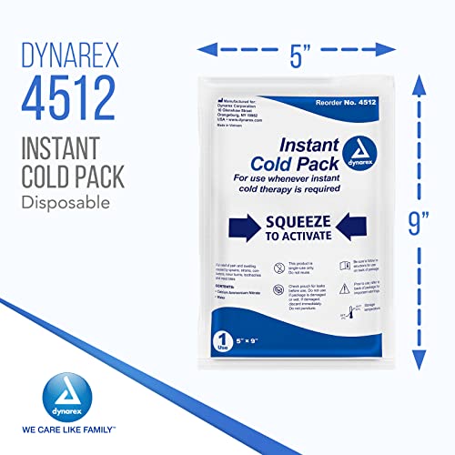 Dynarex Disposable Ice Packs for Injuries - Instant Cold Packs for First Aid, Swelling, Sprains & Abrasions - Single Use Cold Pack & Cold Compress Packs for Joint & Muscle Pain - 24-Pack, 4X5-Inch