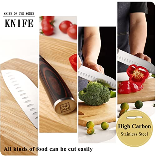 KEEMAKE Santoku Knife 7 inch, Japanese Chef Knife with German High Carbon Stainless Steel 1.4116 Chopping Knife, Kitchen Knife with Pakkawood Handle Knife for Kitchen Cutting Knife