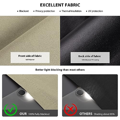 LazBlinds 100% Blackout Door Curtains, Self Stick Tie up French Door Curtain for Privacy, Room Darkening Window Drape Front Door Sidelight Glass Door Curtain Panels, 26W x 69L, 1 Panel, Beige