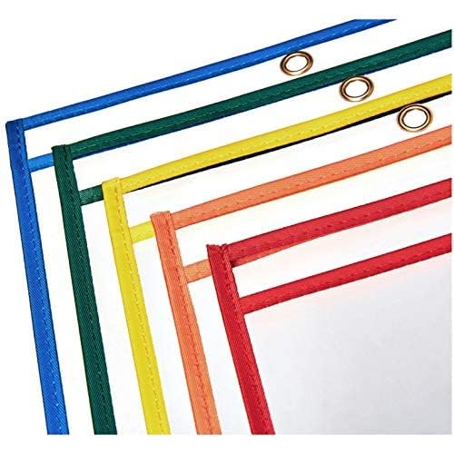 Amazon Basics Heavy Duty Dry Erase Ticket Holder Pockets, Clear Film With Multicolored Fabric Edge, 8.5" X 11", Pack of 25