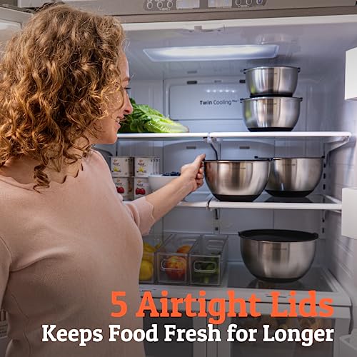 Priority Chef Premium Stainless Steel Mixing Bowls With Airtight Lids - Thick Metal Nesting Bowls for Kitchen, 1.5/2/3/4/5 Quart, Black