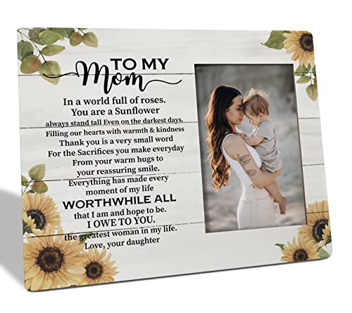 To Mum Gifts Picture Frame, Tabletop Picture Frame Plaque Gift, Sunflower Picture Frame Home Decor, Memorable Gift to Mom on Mother' Day, Mom Gifts, Birthday Gifts for Mom from Daughter Son Kids