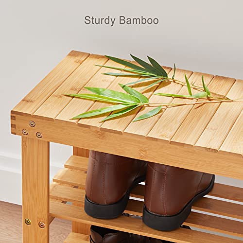 Pipishell 3 Tier Bamboo Shoe Rack Bench - Sturdy Organizer Holds up to 300lbs for Entryway, Bedroom, Living Room, Balcony