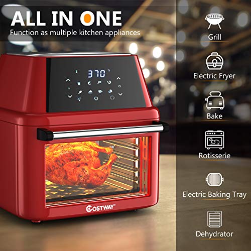 COSTWAY 8-in-1 Air Fryer Toaster Oven, Multifunctional Programmable 19QT Cooking Oven with 10 Accessories, Rotisserie, 8 Pre-set Recipe, LED Digital Touchscreen, Viewing Window, 1800W