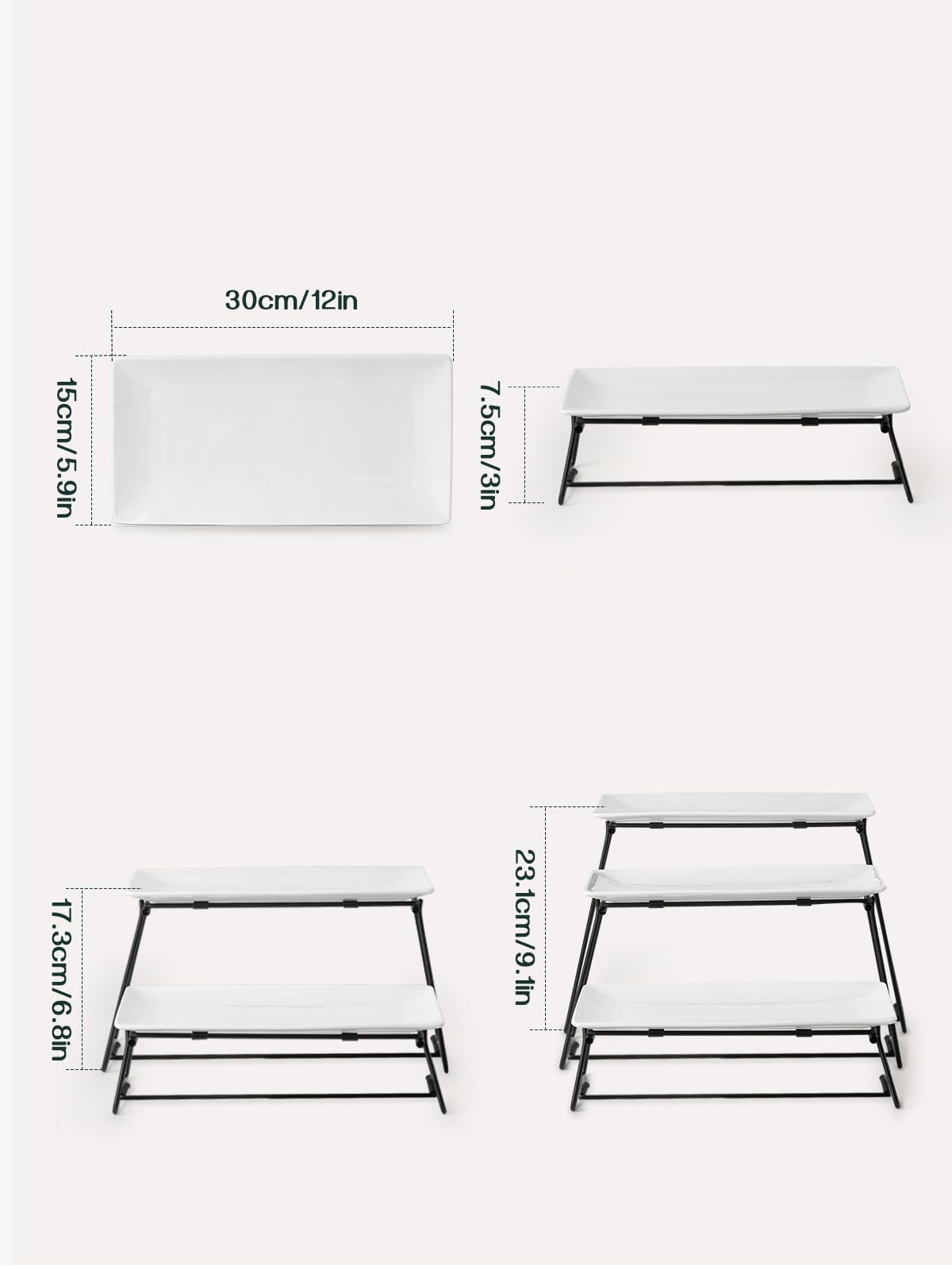 DOWAN 3 Tier Serving Trays Stand for Thanksgiving Party, Collapsible Dessert Table Display Set, Porcelain Serving Platters for Food Dessert Cupcake Fruit Appetizer Snack, 12 Inch, White