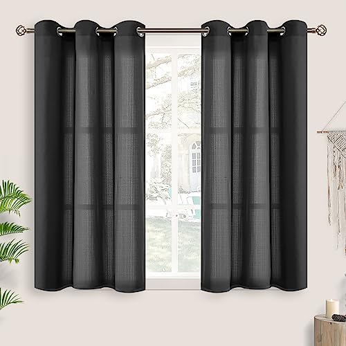 BGment Grey Linen Look Short Curtains 54 inch Length for Bedroom, Grommet Light Filtering Semi Sheer Casual Textured Privacy Sheer Curtains for Living Room, 2 Panels 52 x 54 Inch, Grey