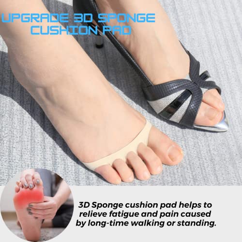 Flammi 6 Pairs Women's Peep Toe Cover with 3D Padding Toe Topper Liner Socks Non-Skid Bottom(Ice Silk-3beige3black)