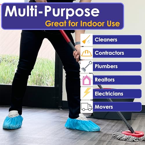 Buena Goods 100 Pack Extra Large Disposable Blue Boot and Shoe Covers - Indoor Reusable Shoe Covers Disposable - Non Slip Booties - Fits US Men's Size 14 and Women's 16 Size