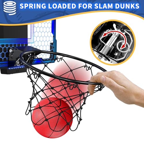 HYES Mini Basketball Hoop Indoor, Over The Door Basketball Hoop with Scoreboard/Ball Stand/3 Balls, Basketball Toy Gifts for Kids Boys Girls Teens Adults, Suit for Bedroom/Office/Outdoor/Pool, Black