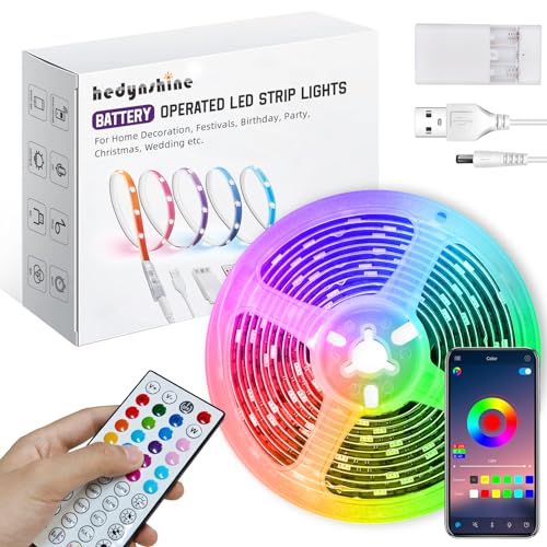 HEDYNSHINE Battery Operated led Strip Lights 13.12ft, USB led Strip Lights Battery.Smart Phone APP Control 20 Key Remote LED Lights Strip, led Lights for Bedroom Party Christmas