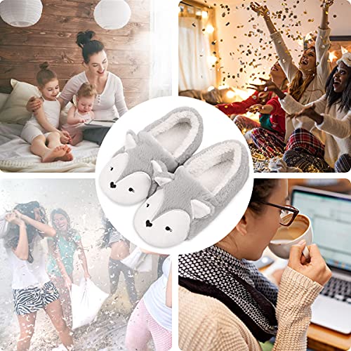 Caramella Bubble Womens Fox Fleece Animal Cozy House Slippers Indoor Outdoor Christmas Slippers for Women Grey 3-4