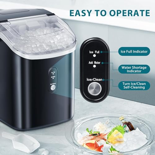 Xbeauty Countertop Nugget Ice Maker- Up to 35lbs of Ice a Day with Self-Cleaning,Stainless Steel,Removable Ice Basket&Scoop for Home/Kitchen/Office/Party, White