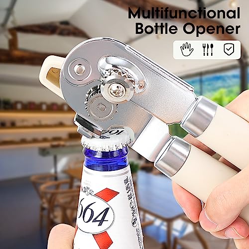 Can Opener Manual, Can Opener with Magnet, Hand Can Opener with Sharp Blade Smooth Edge, Handheld Can Openers with Big Effort-Saving Knob, Can Opener with Multifunctional Bottles Opener, Red