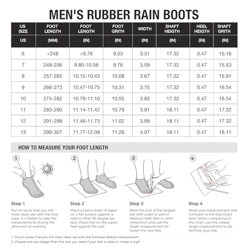 HISEA Men's Fishing Boots Waterproof Rubber Rain Boots Rubber Deck Boots Anti Slip Mid Calf Rain Boot for Men Outdoor Work Garden