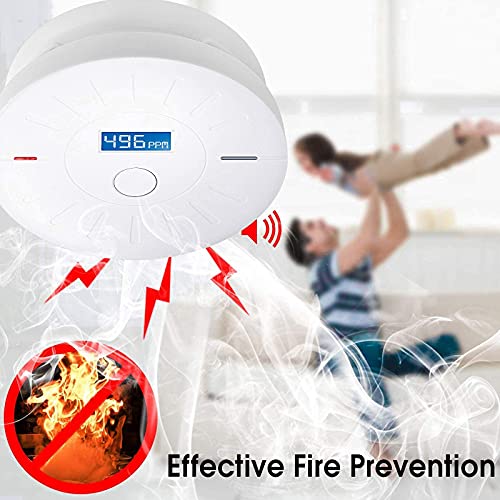 2 Pack 10 Year Battery Operated Smoke and Carbon Monoxide Detector, Portable Fire Co Alarm for Home and Kitchen (White)