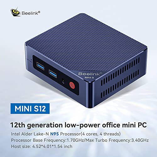 Beelink MINIS 12 Mini PC with Processor N95 (4C/4T), 8G DDR4/256G SSD 4K UHD, Dual HDMI Ports, WiFi5, BT4.2 Gigabit Ethernet Micro Computer Support Auto Power On, WOL