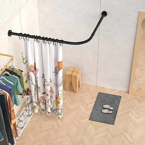Shower Curtain Rod, L Shaped Black Shower Rods, Stainless Steel Corner Shower Rod 29-41 × 29-41 inch, Free 18 Rings, No Driilling Install, for Bathroom, Clothing Store, Private Space
