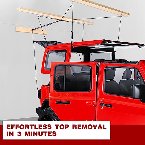 Hard Top Removal Lift for Jeep Wrangler, Compatible with All Jeep Wrangler JK JL Models, Easy One-Person Operation Roof Hardtop Hoist with Anti-Drop System, Supports 8-16 ft. Ceiling, 6 T Knobs