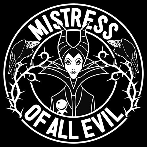 Disney Women's Villains Mistress of Evil Stamp Junior's Raglan Pullover with Coverstitch, Black, Small