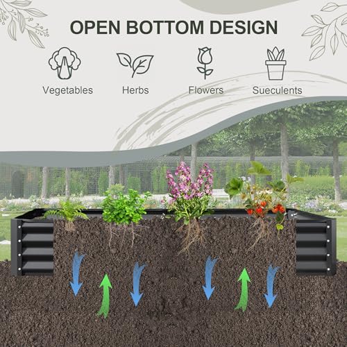 Domi Galvanized Raised Garden Bed, 6x3x1Ft Thickening Metal Planter Box for Vegetables Bottomless for Backyard Outdoor, 1" Deep w/ 128 Gallon Capacity - Dark Gray