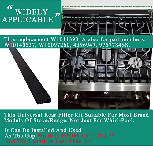 30" Slide In Range or Stove Rear Filler Trim Kit, Universal Fill Strip for Gap Between Slide-In Stove Range and Wall, W10113901A Compatible with Whirlpool and Most Brand, Durable Aluminum, Black