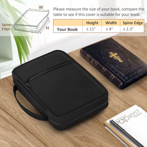 FINPAC Bible Cover, Carrying Book Case Church Bag Bible Protective with Handle and Zippered Pocket, Gift for Mother Lady Women Men, Black